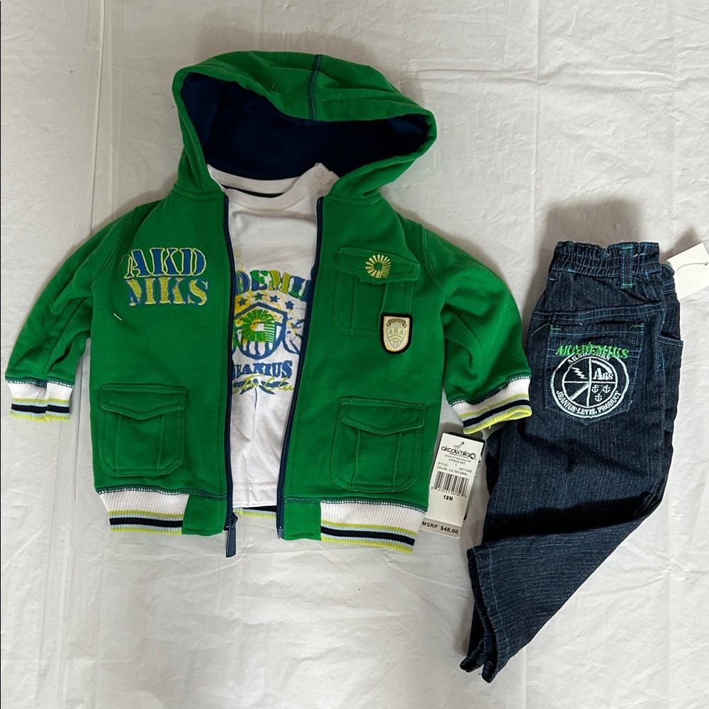 Akademiks Green Hoodie and Blue Jeans Set
